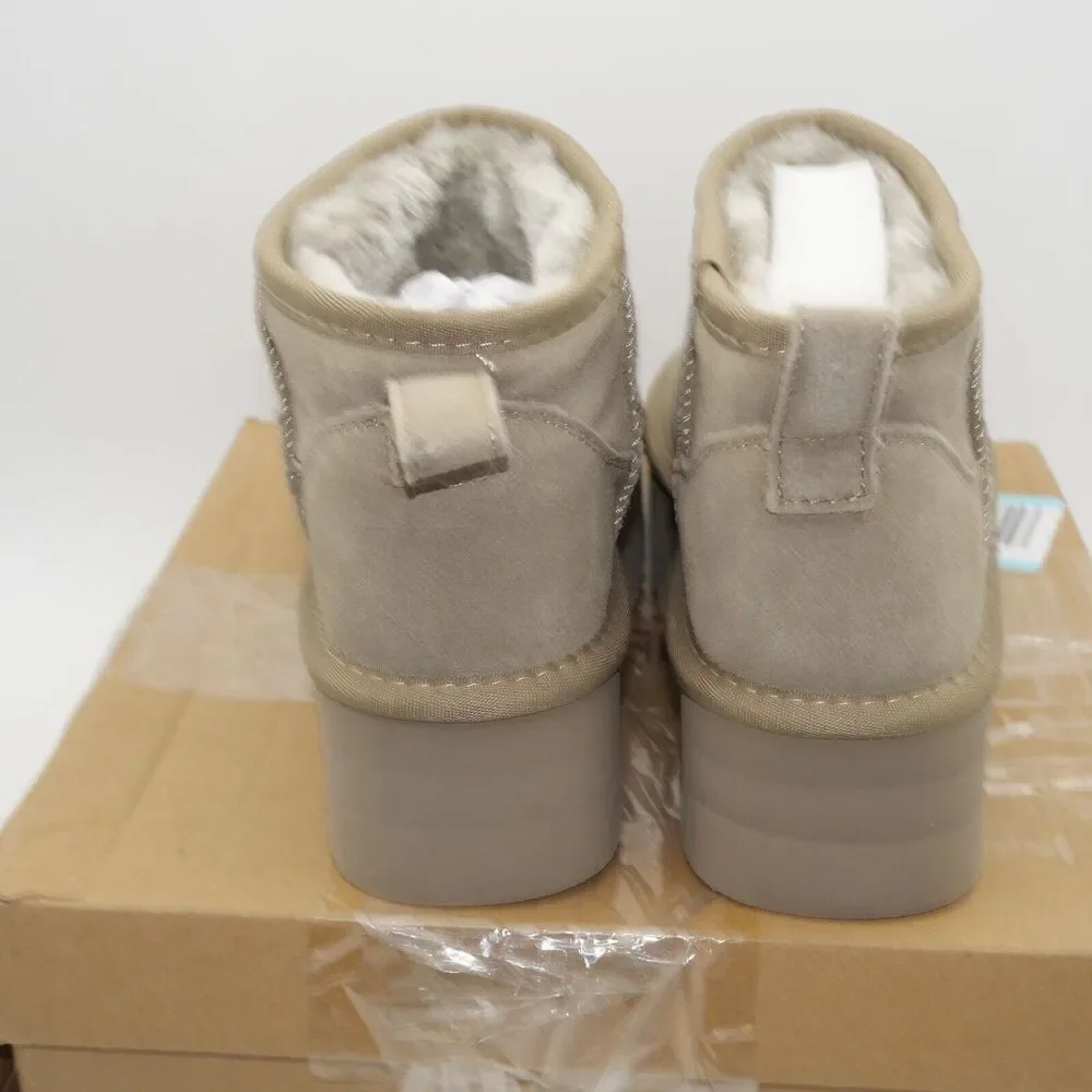 NEW Project Cloud Huggy Women's 6 Platform Suede Ankle Boots Taupe Brown Faux Fu
